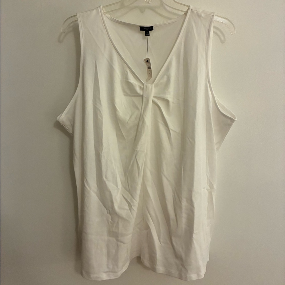 Talbots White V-Neck Sleeveless Twist-Front Tank